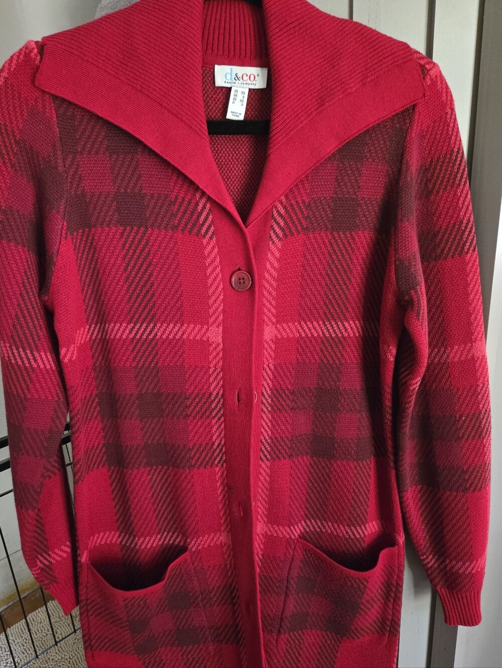 Denim&Co Red Plaid Button-Front Women's Sweater Cardigan